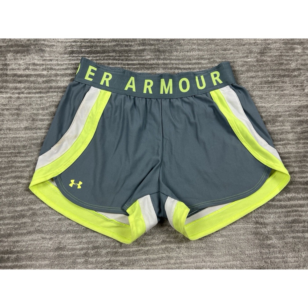 Under Armour Shorts Womens Small Grey Neon Yellow HeatGear Loose Fit Athletic